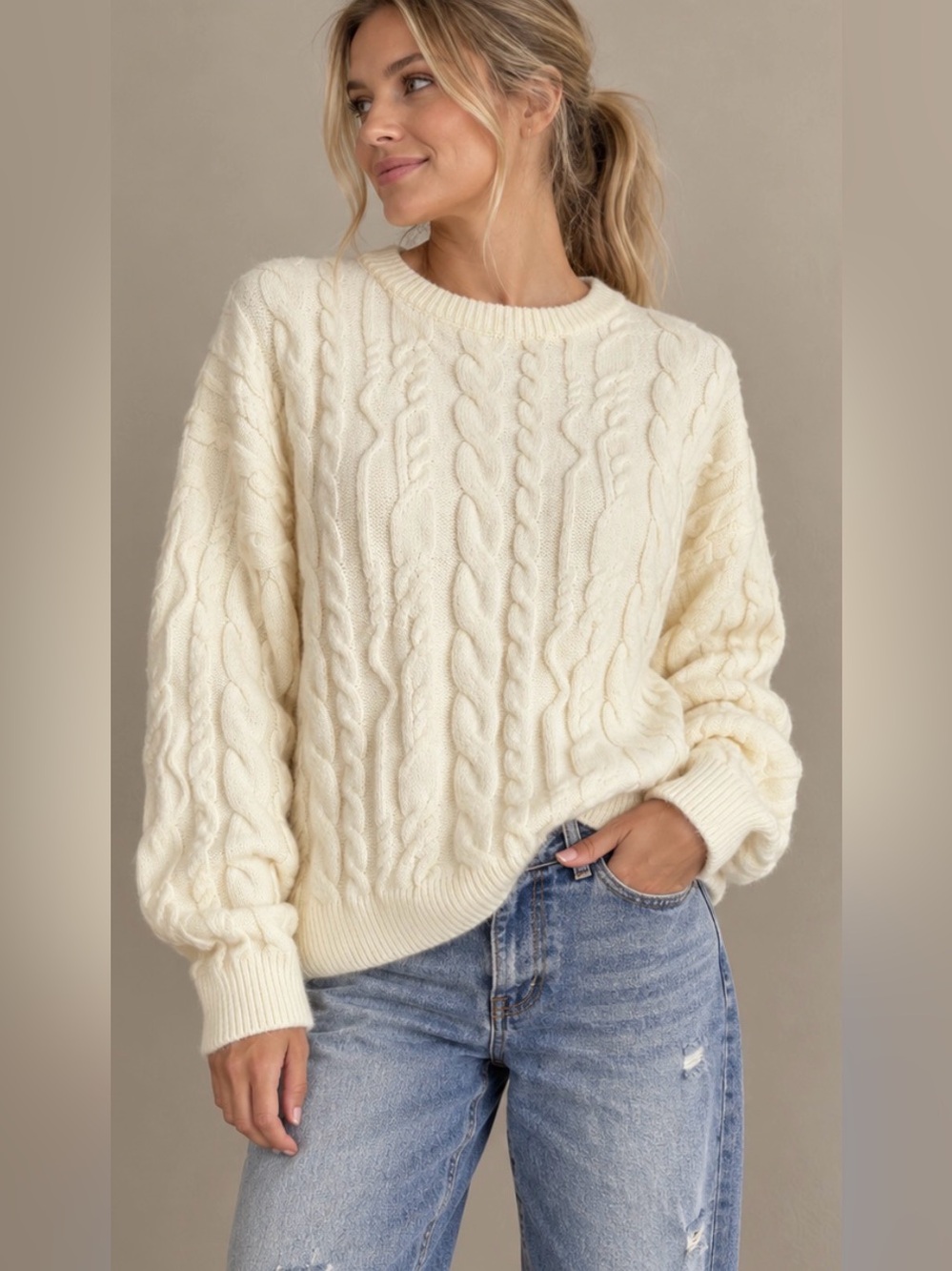 NWT - Cider Cream Multi-Cable Knit Pullover